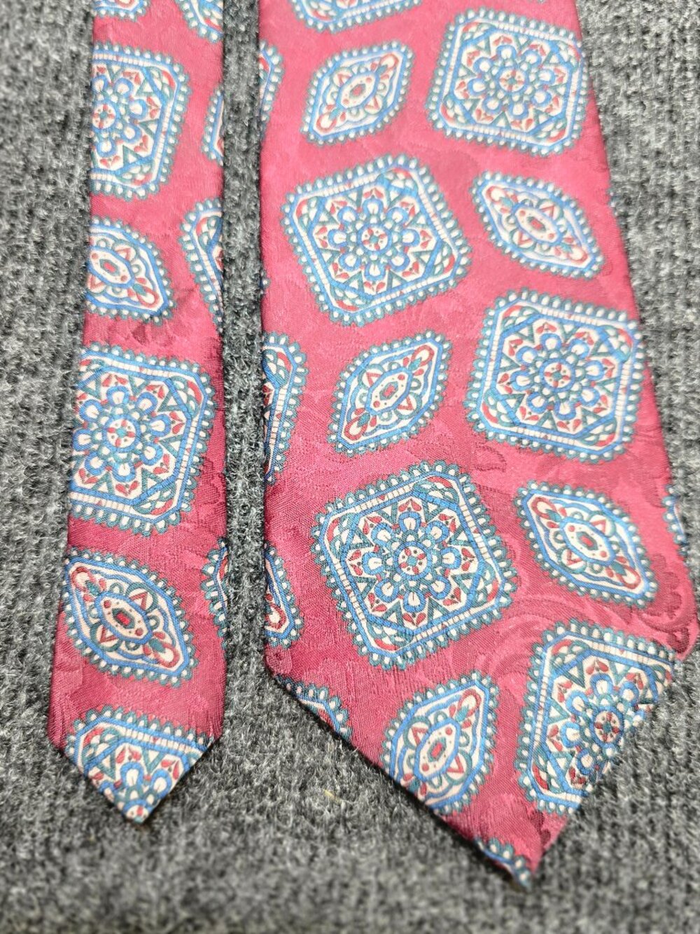 Vintage Botany 500 Tie Made in USA Maroon Blue Geometric Pattern Polyester Neckt